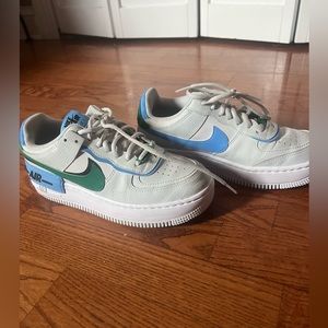 Nike Air Force 1 Sneakers - Green and Blue Accents
